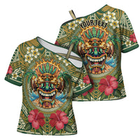 Hawaii Tiki Mask Personalized Cross Shoulder Shirt Mele Kalikimaka i Iulai!