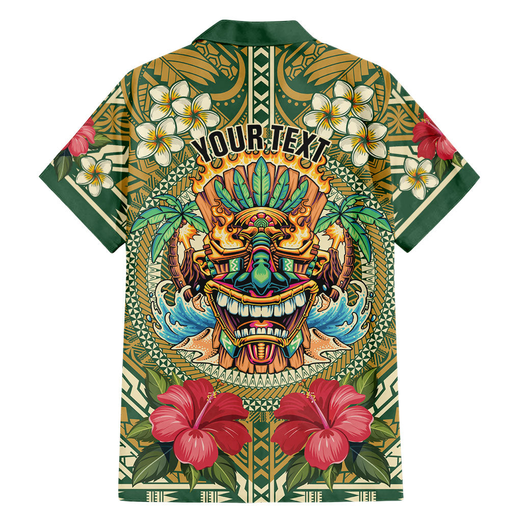 Hawaii Tiki Mask Personalized Family Matching Long Sleeve Bodycon Dress and Hawaiian Shirt Mele Kalikimaka i Iulai!