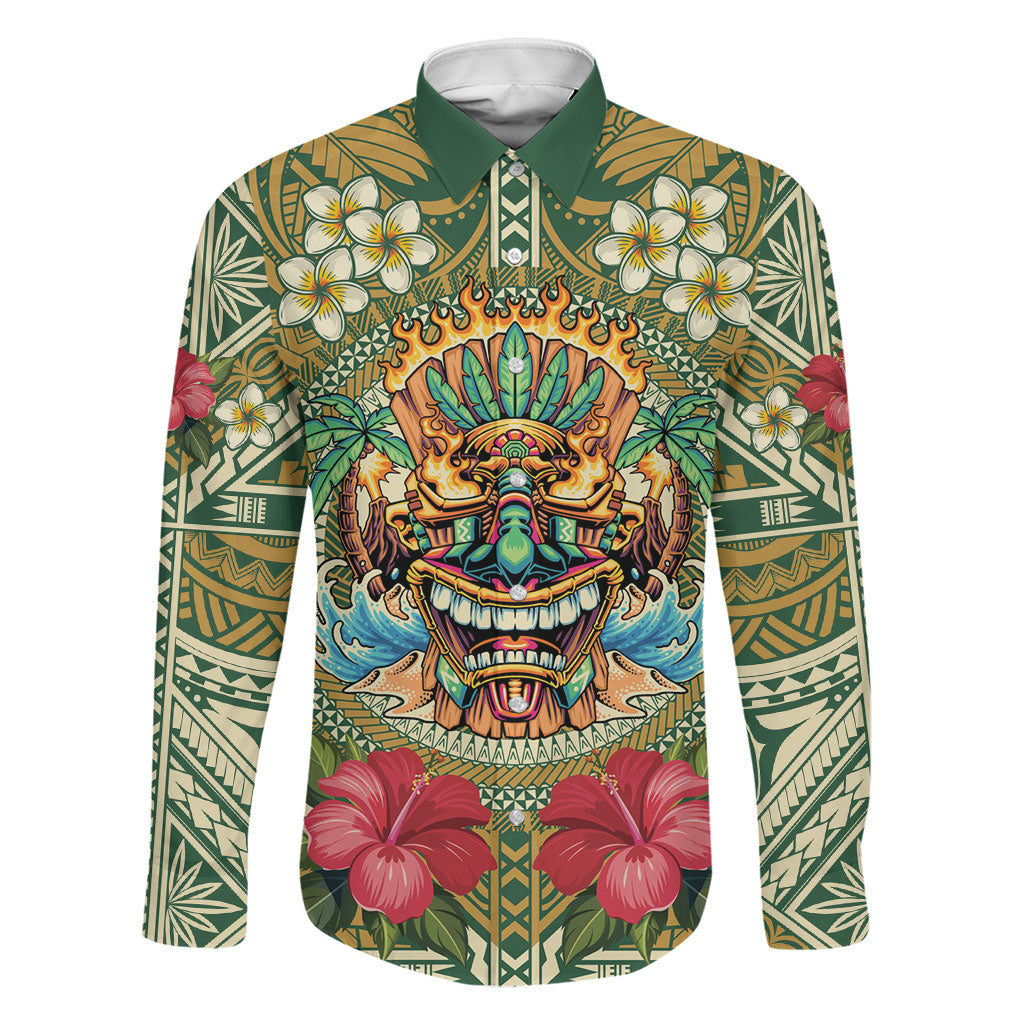 Hawaii Tiki Mask Personalized Family Matching Off Shoulder Maxi Dress and Hawaiian Shirt Mele Kalikimaka i Iulai!