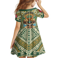 Hawaii Tiki Mask Personalized Family Matching Off Shoulder Short Dress and Hawaiian Shirt Mele Kalikimaka i Iulai!