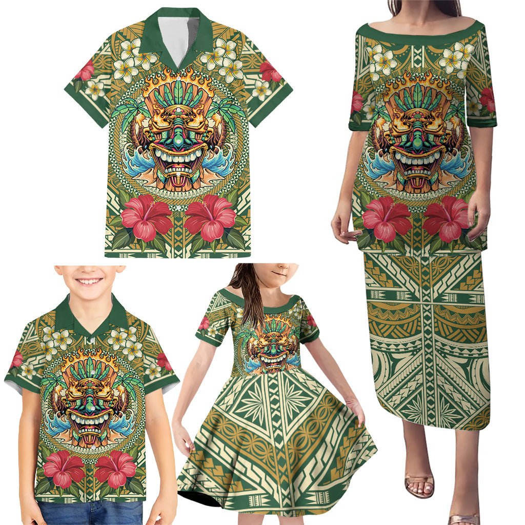 Hawaii Tiki Mask Personalized Family Matching Puletasi and Hawaiian Shirt Mele Kalikimaka i Iulai! LT9 - Polynesian Pride