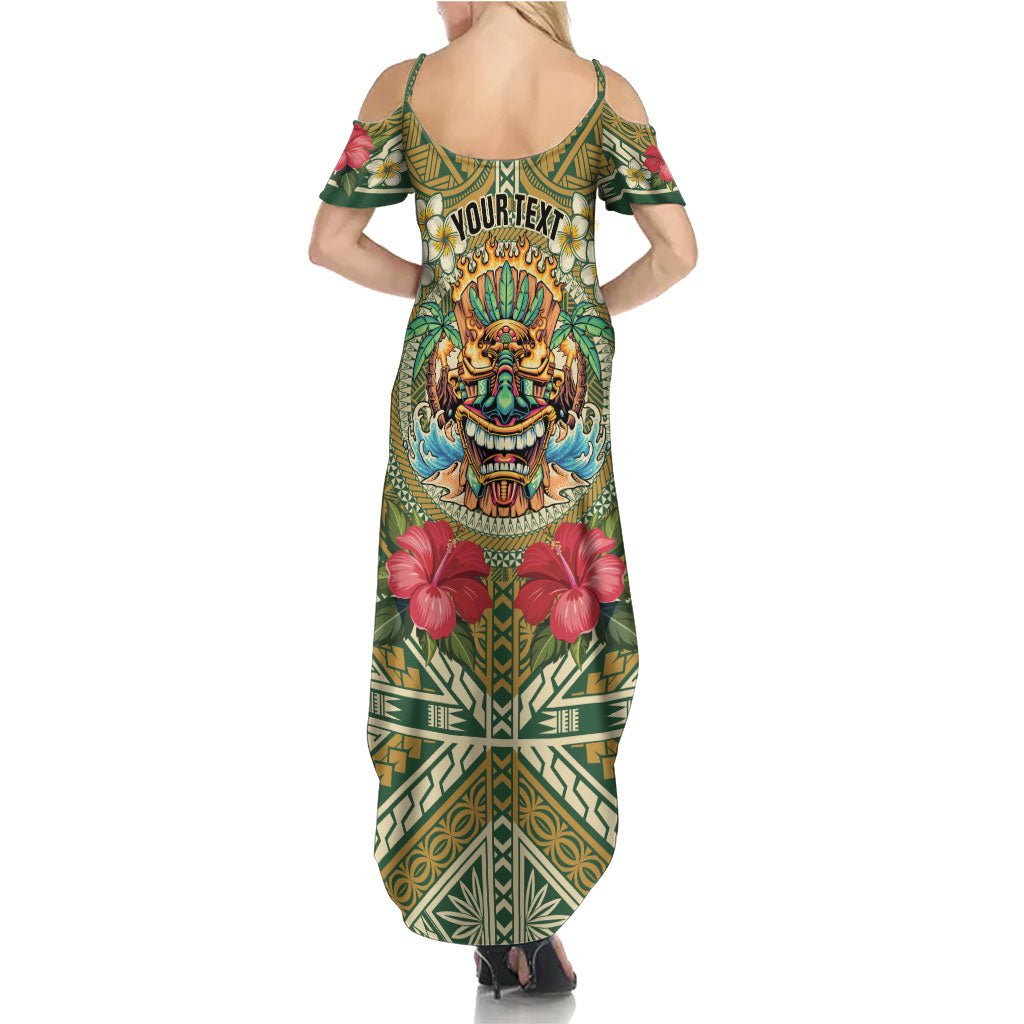 Hawaii Tiki Mask Personalized Family Matching Summer Maxi Dress and Hawaiian Shirt Mele Kalikimaka i Iulai!