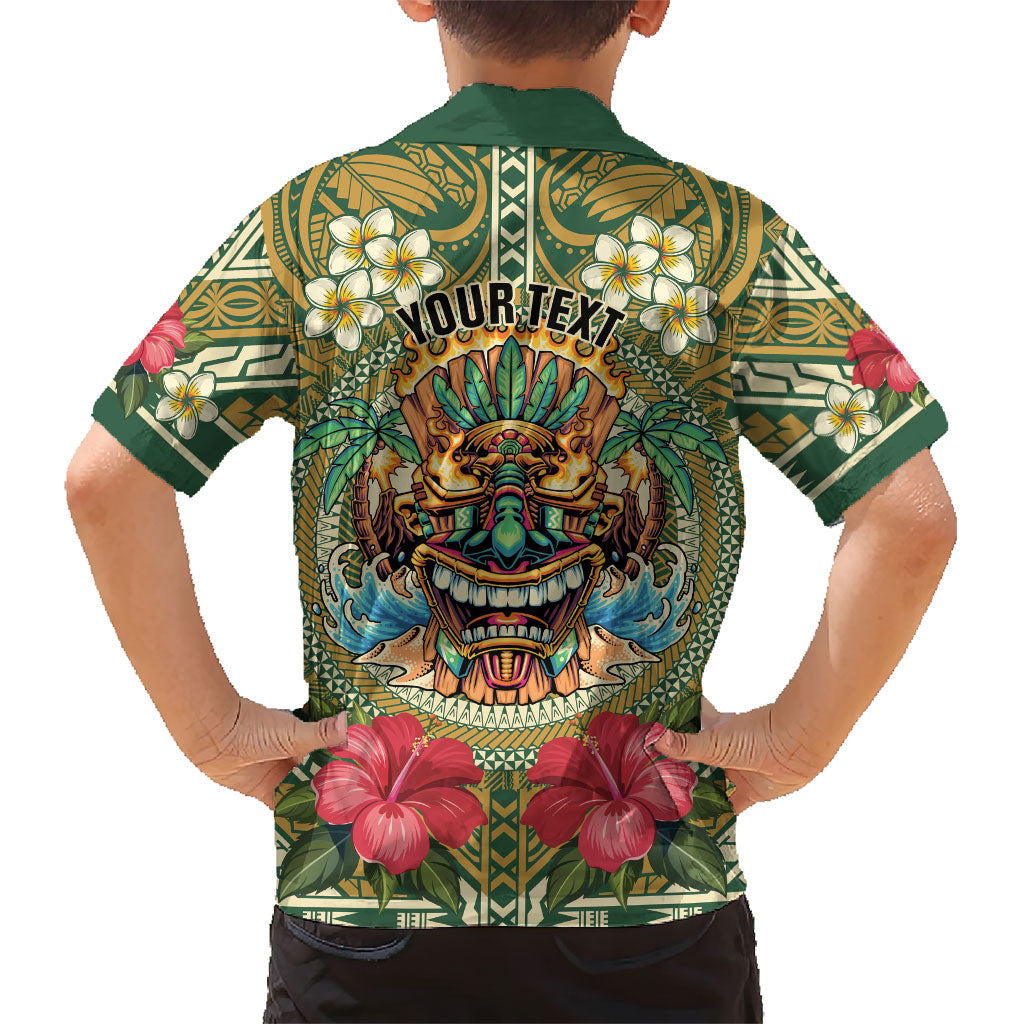 Hawaii Tiki Mask Personalized Family Matching Tank Maxi Dress and Hawaiian Shirt Mele Kalikimaka i Iulai!