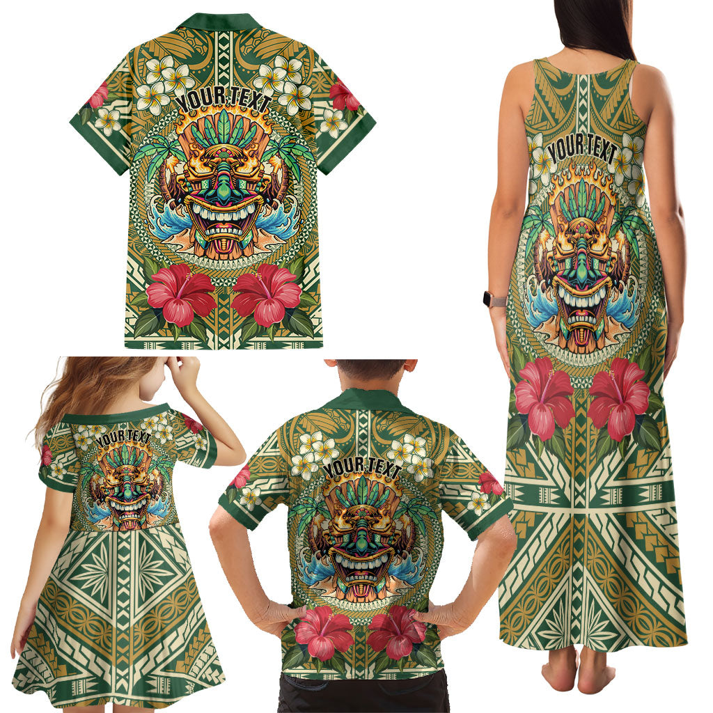 Hawaii Tiki Mask Personalized Family Matching Tank Maxi Dress and Hawaiian Shirt Mele Kalikimaka i Iulai!