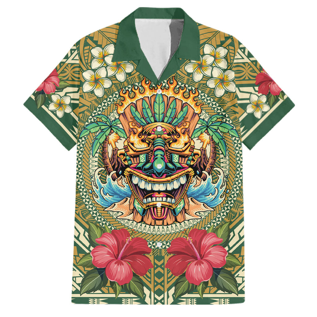 Hawaii Tiki Mask Personalized Family Matching Tank Maxi Dress and Hawaiian Shirt Mele Kalikimaka i Iulai!