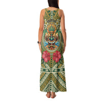 Hawaii Tiki Mask Personalized Family Matching Tank Maxi Dress and Hawaiian Shirt Mele Kalikimaka i Iulai!