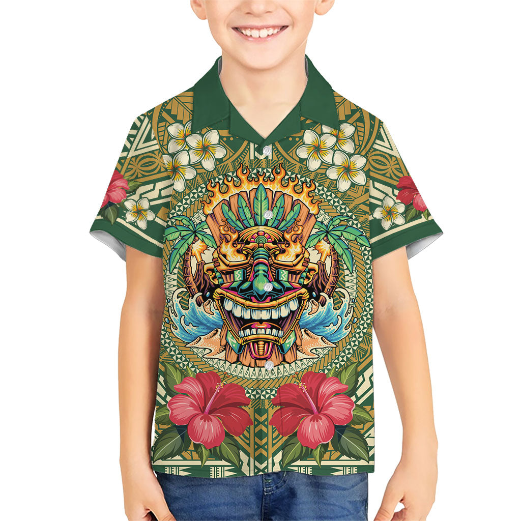 Hawaii Tiki Mask Personalized Family Matching Tank Maxi Dress and Hawaiian Shirt Mele Kalikimaka i Iulai!