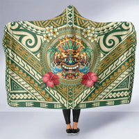Hawaii Tiki Mask Hooded Blanket Mele Kalikimaka i Iulai! LT9 One Size Green - Polynesian Pride