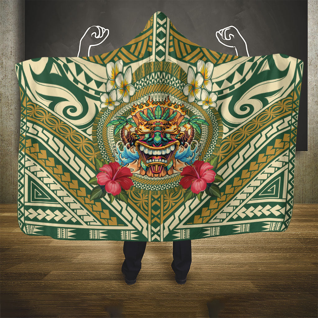 Hawaii Tiki Mask Hooded Blanket Mele Kalikimaka i Iulai! LT9 - Polynesian Pride