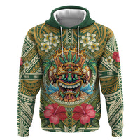 Hawaii Tiki Mask Personalized Hoodie Mele Kalikimaka i Iulai! LT9 Pullover Hoodie Green - Polynesian Pride