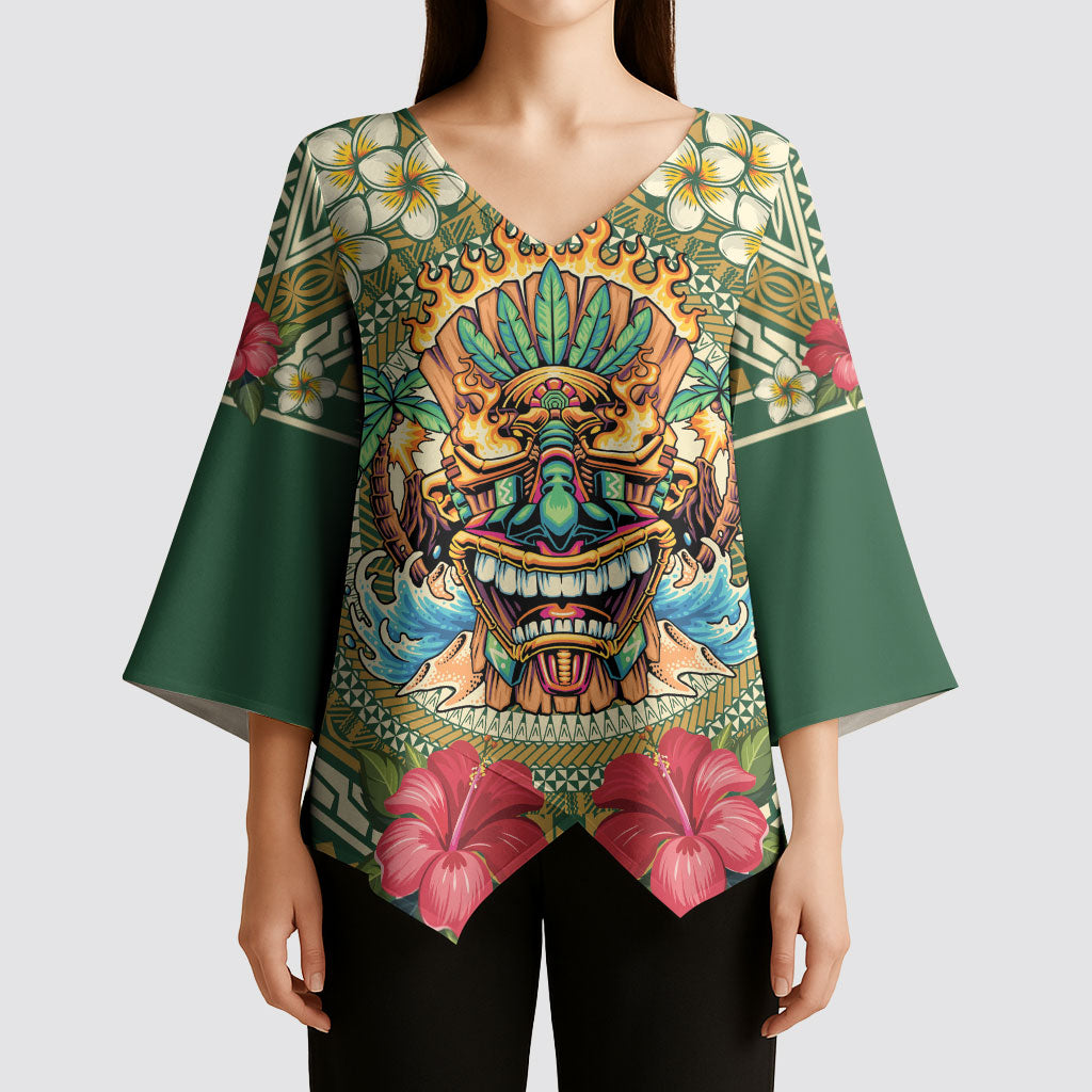 Hawaii Tiki Mask Personalized Kimono Sleeve Blouse Mele Kalikimaka i Iulai!