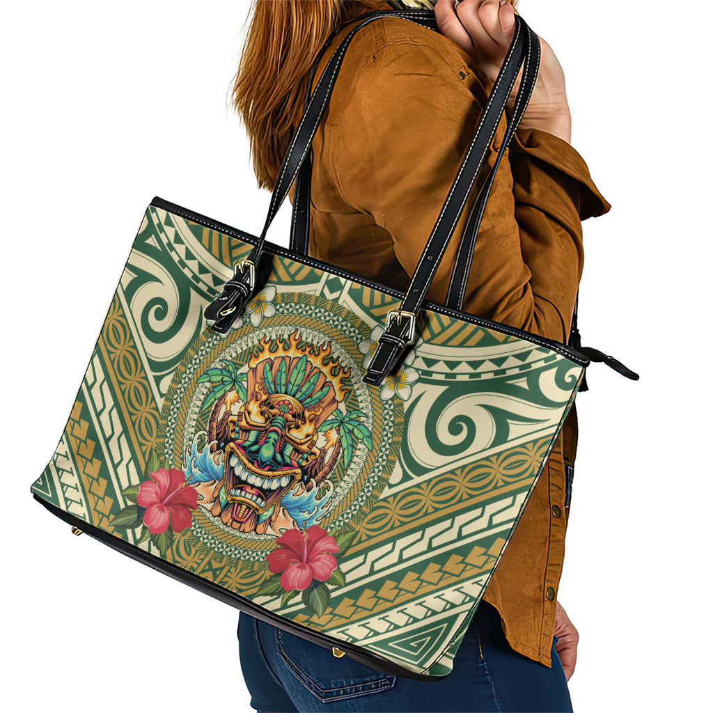 Hawaii Tiki Mask Leather Tote Bag Mele Kalikimaka i Iulai!