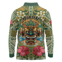 Hawaii Tiki Mask Personalized Long Sleeve Polo Shirt Mele Kalikimaka i Iulai!