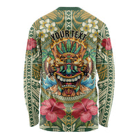 Hawaii Tiki Mask Personalized Long Sleeve Shirt Mele Kalikimaka i Iulai! LT9 - Polynesian Pride