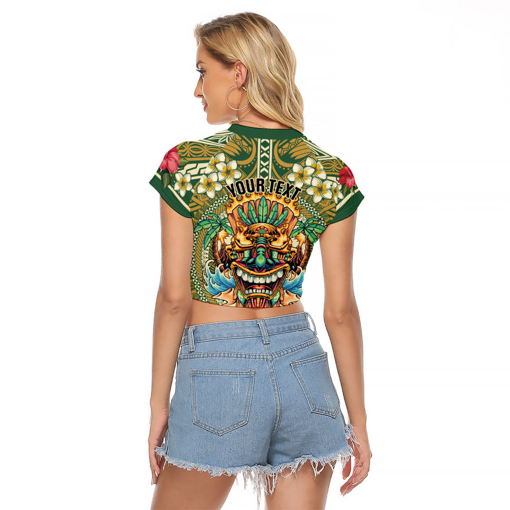Hawaii Tiki Mask Personalized Raglan Cropped T Shirt Mele Kalikimaka i Iulai!