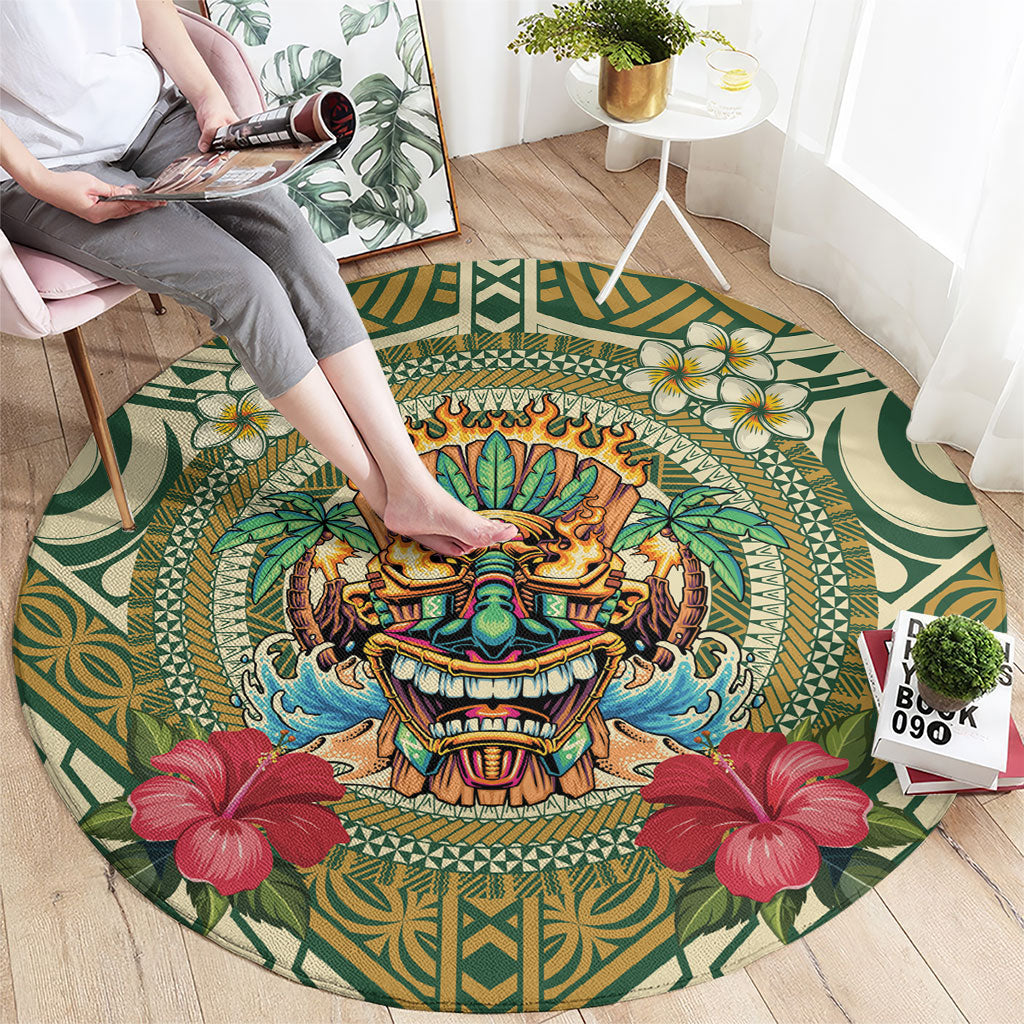 Hawaii Tiki Mask Round Carpet Mele Kalikimaka i Iulai! LT9 - Polynesian Pride