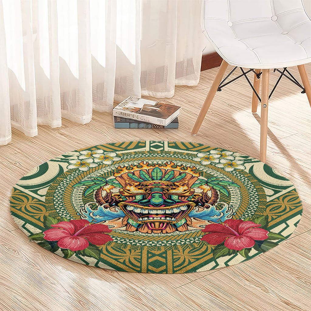 Hawaii Tiki Mask Round Carpet Mele Kalikimaka i Iulai! LT9 - Polynesian Pride