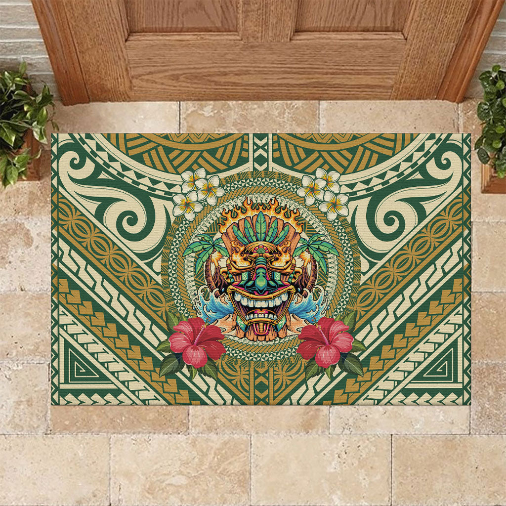 Hawaii Tiki Mask Rubber Doormat Mele Kalikimaka i Iulai!