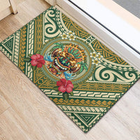 Hawaii Tiki Mask Rubber Doormat Mele Kalikimaka i Iulai!