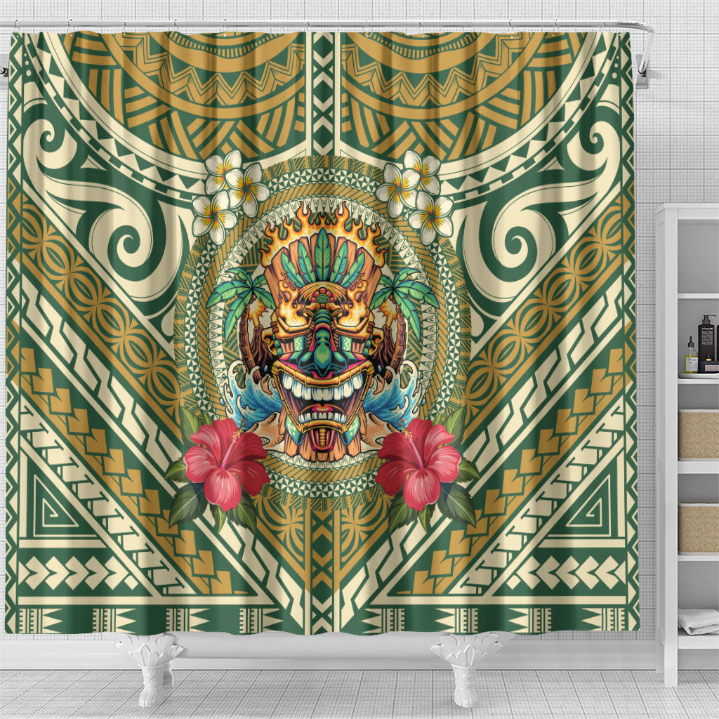 Hawaii Tiki Mask Shower Curtain Mele Kalikimaka i Iulai!