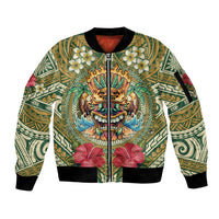 Hawaii Tiki Mask Personalized Sleeve Zip Bomber Jacket Mele Kalikimaka i Iulai!