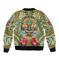 Hawaii Tiki Mask Personalized Sleeve Zip Bomber Jacket Mele Kalikimaka i Iulai!