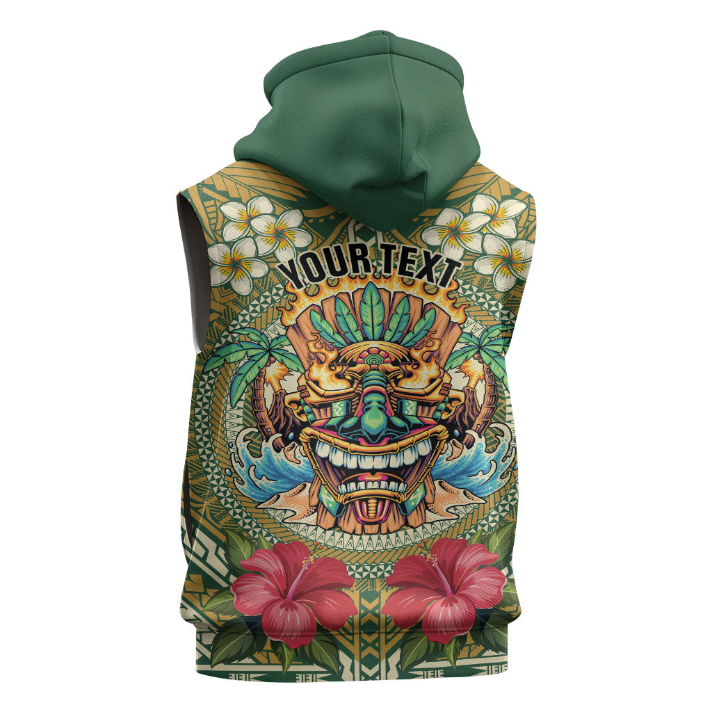 Hawaii Tiki Mask Personalized Sleeveless Hoodie Mele Kalikimaka i Iulai!