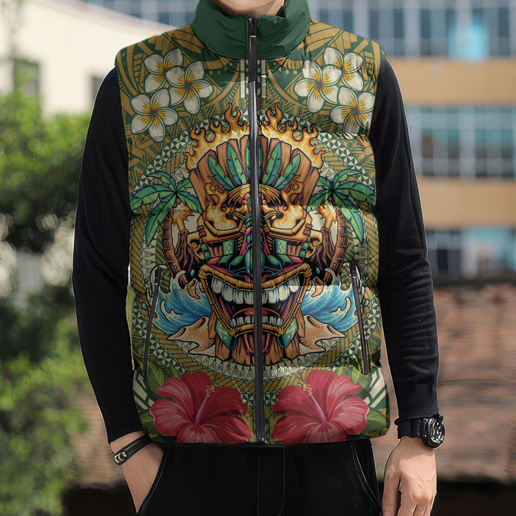 Hawaii Tiki Mask Personalized Sleeveless Puffer Jacket Mele Kalikimaka i Iulai!