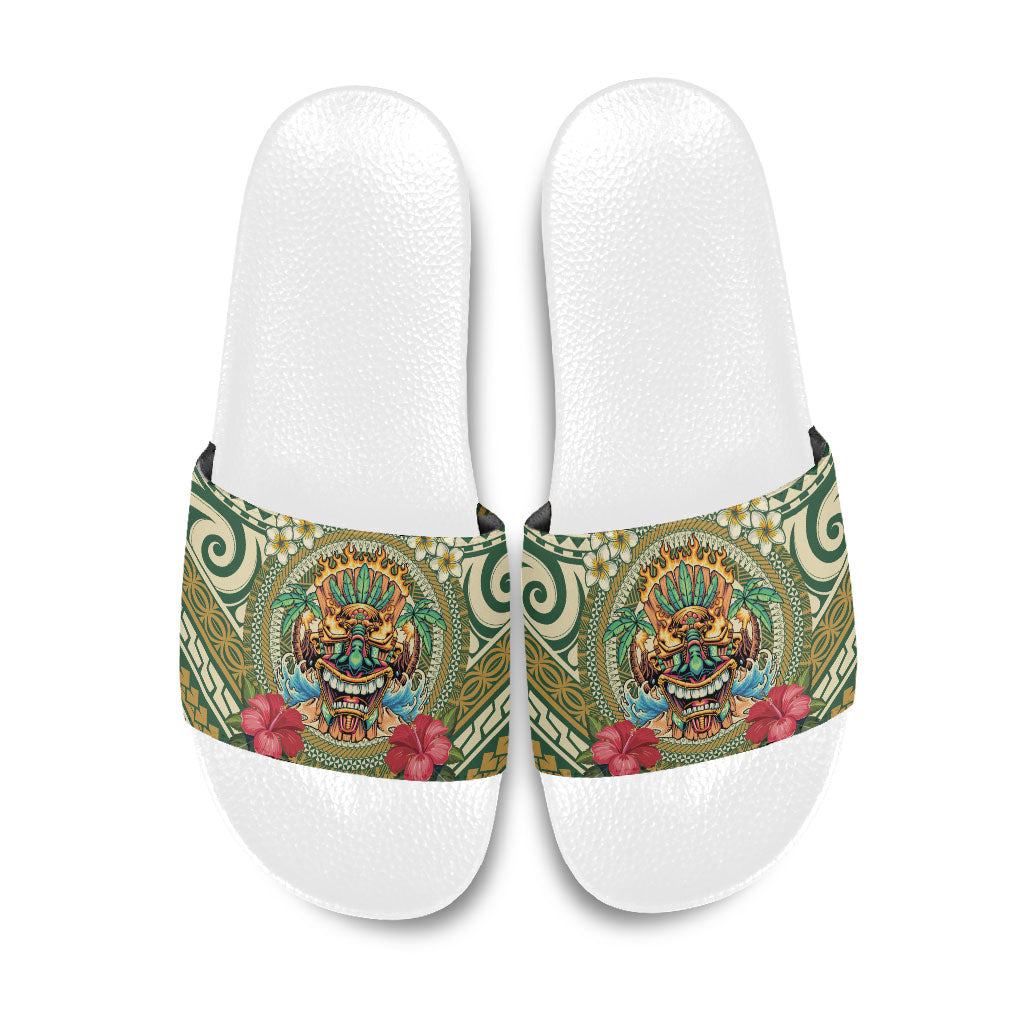Hawaii Tiki Mask Slide Sandals Mele Kalikimaka i Iulai!