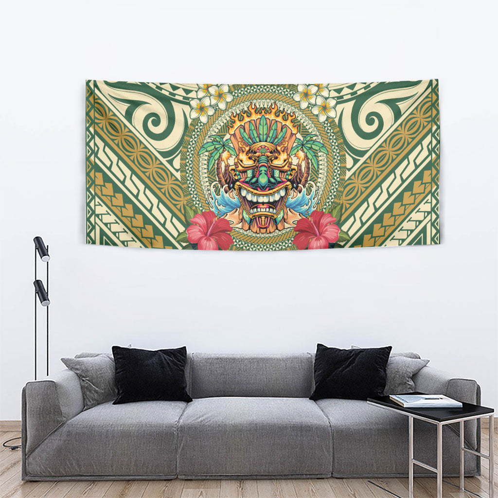 Hawaii Tiki Mask Tapestry Mele Kalikimaka i Iulai!