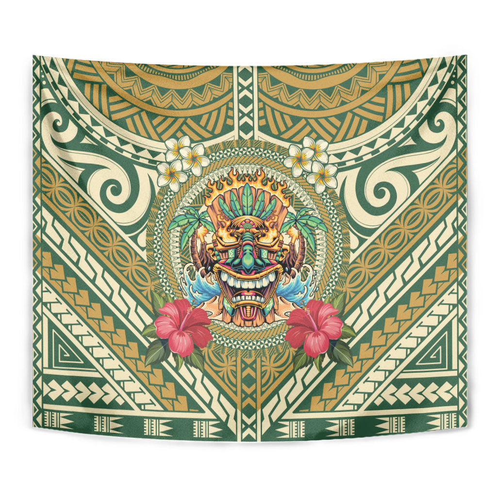 Hawaii Tiki Mask Tapestry Mele Kalikimaka i Iulai!