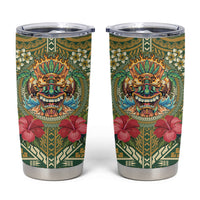 Hawaii Tiki Mask Personalized Tumbler Cup Mele Kalikimaka i Iulai! LT9 Green - Polynesian Pride