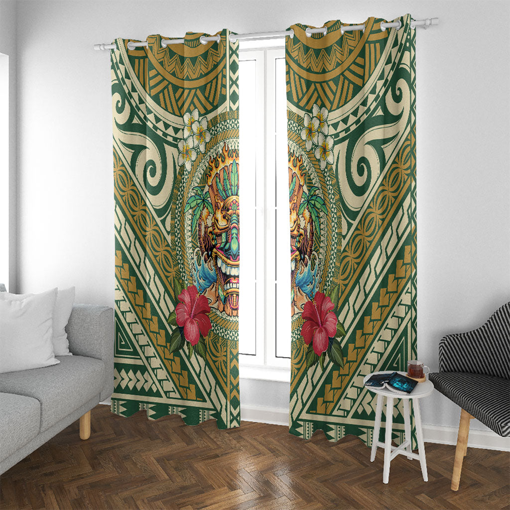 Hawaii Tiki Mask Window Curtain Mele Kalikimaka i Iulai! LT9 With Grommets Green - Polynesian Pride
