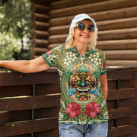 Hawaii Tiki Mask Personalized Women Polo Shirt Mele Kalikimaka i Iulai!