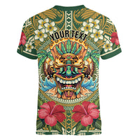 Hawaii Tiki Mask Personalized Women V-Neck T-Shirt Mele Kalikimaka i Iulai!