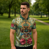 Hawaii Tiki Mask Personalized Zipper Polo Shirt Mele Kalikimaka i Iulai!