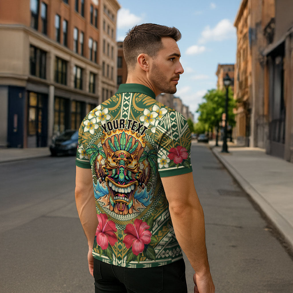 Hawaii Tiki Mask Personalized Zipper Polo Shirt Mele Kalikimaka i Iulai!