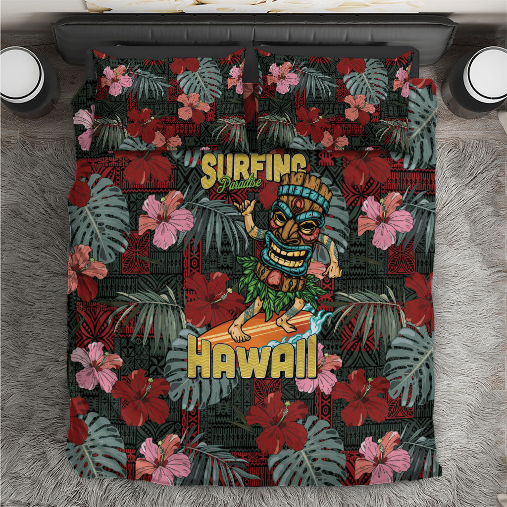 Hawaii Tiki Surfing Bedding Set Mele Kalikimaka i Iulai! LT9 Black - Polynesian Pride