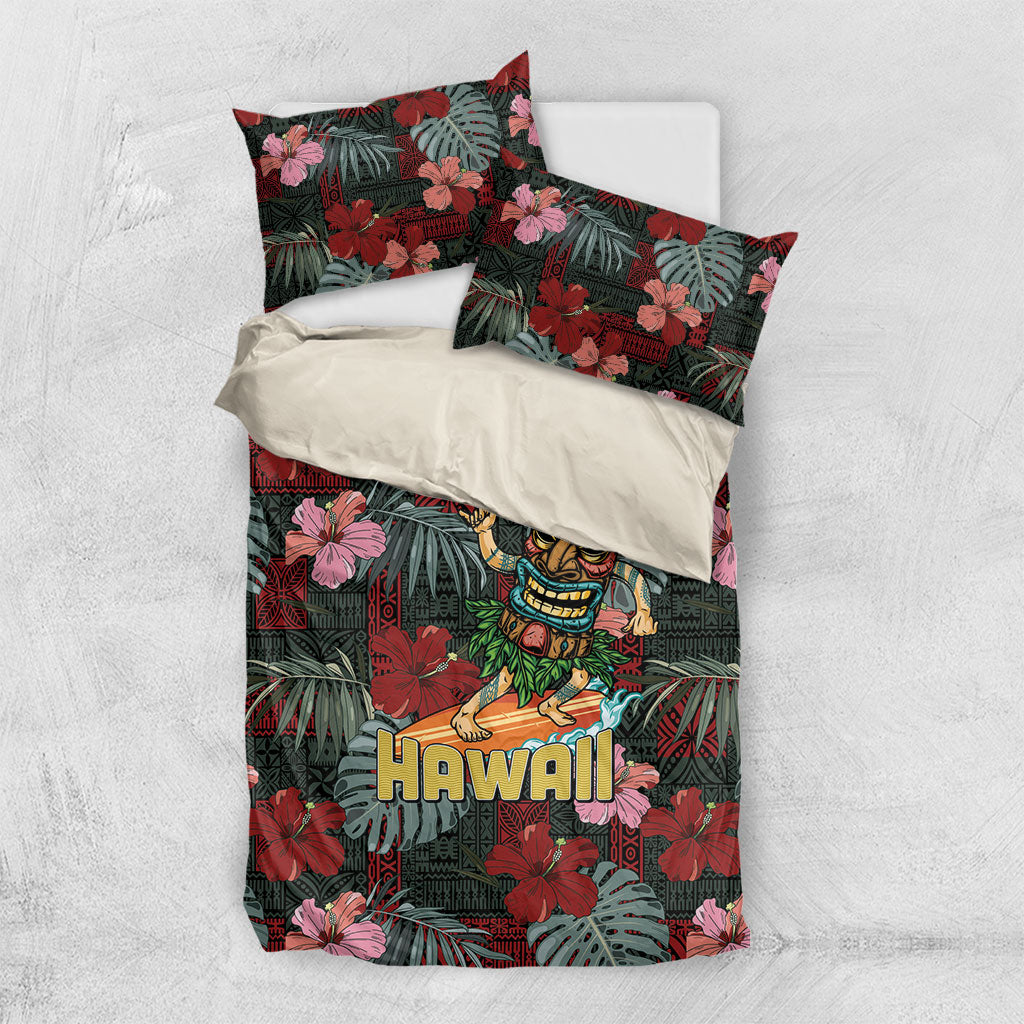 Hawaii Tiki Surfing Bedding Set Mele Kalikimaka i Iulai! LT9 US Twin 172cm x 218cm Black - Polynesian Pride