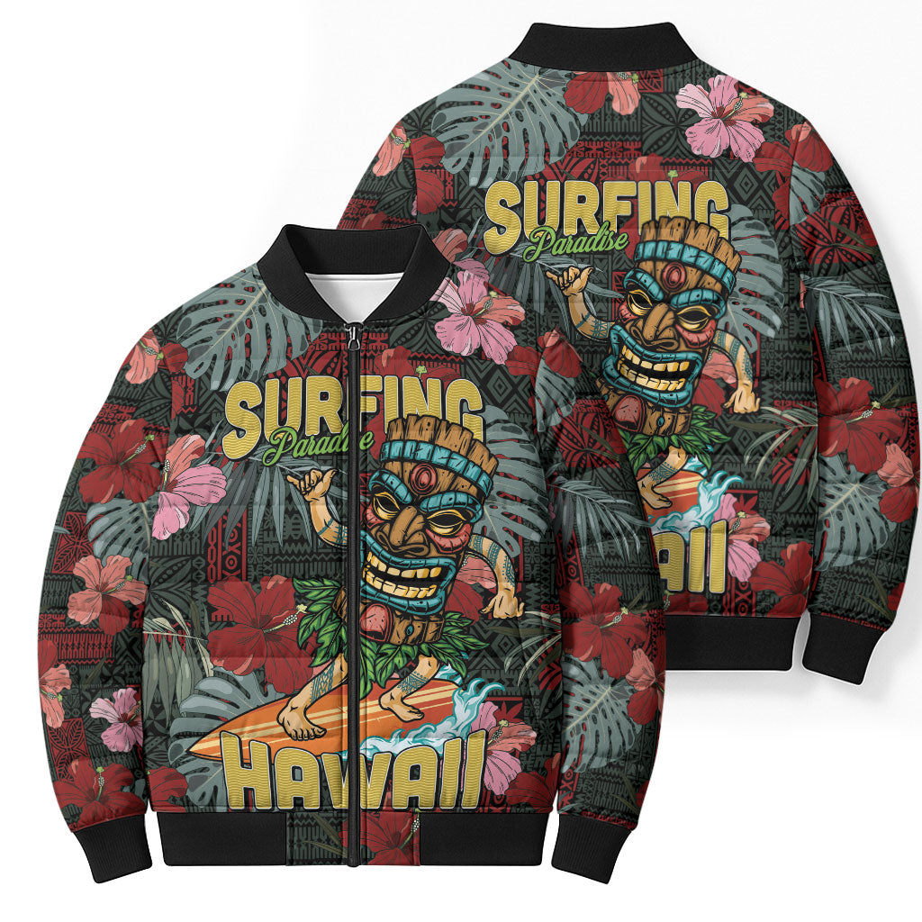 Hawaii Tiki Surfing Bomber Puffer Jacket Mele Kalikimaka i Iulai! LT9 - Polynesian Pride