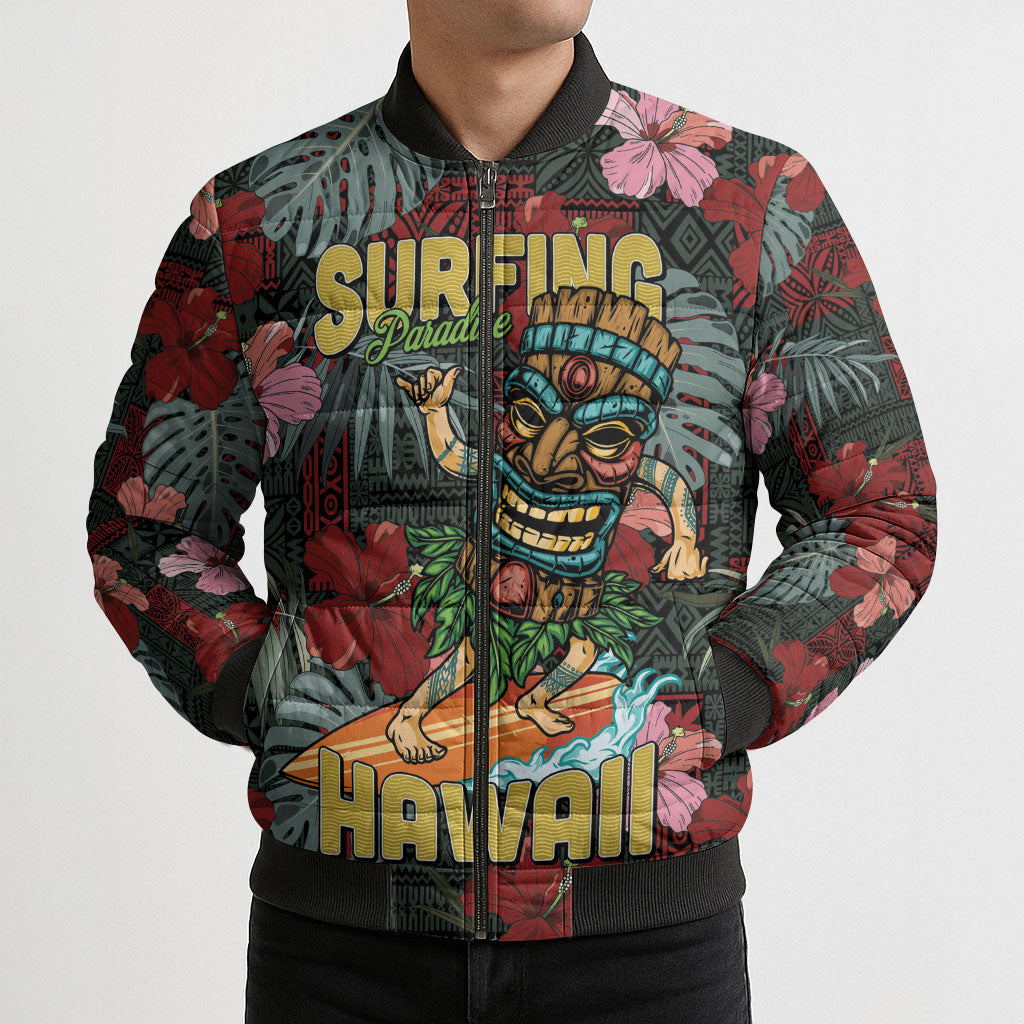 Hawaii Tiki Surfing Bomber Puffer Jacket Mele Kalikimaka i Iulai! LT9 - Polynesian Pride