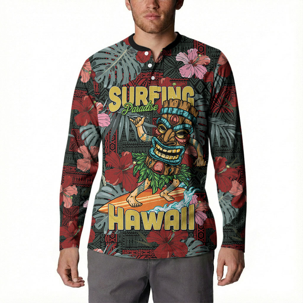 Hawaii Tiki Surfing Button Sweatshirt Mele Kalikimaka i Iulai! LT9 - Polynesian Pride