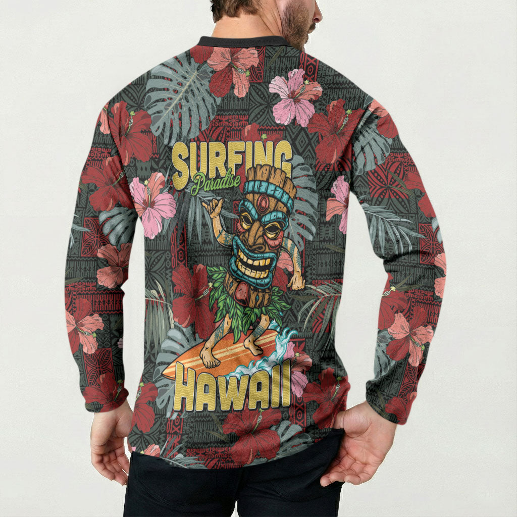Hawaii Tiki Surfing Button Sweatshirt Mele Kalikimaka i Iulai! LT9 - Polynesian Pride