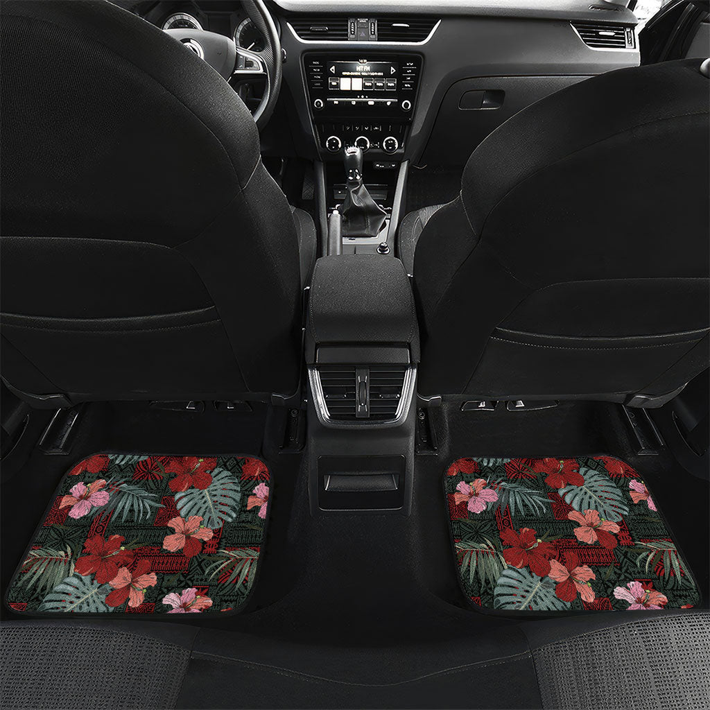 Hawaii Tiki Surfing Car Mats Mele Kalikimaka i Iulai! LT9 Set 2pcs - Back Black - Polynesian Pride