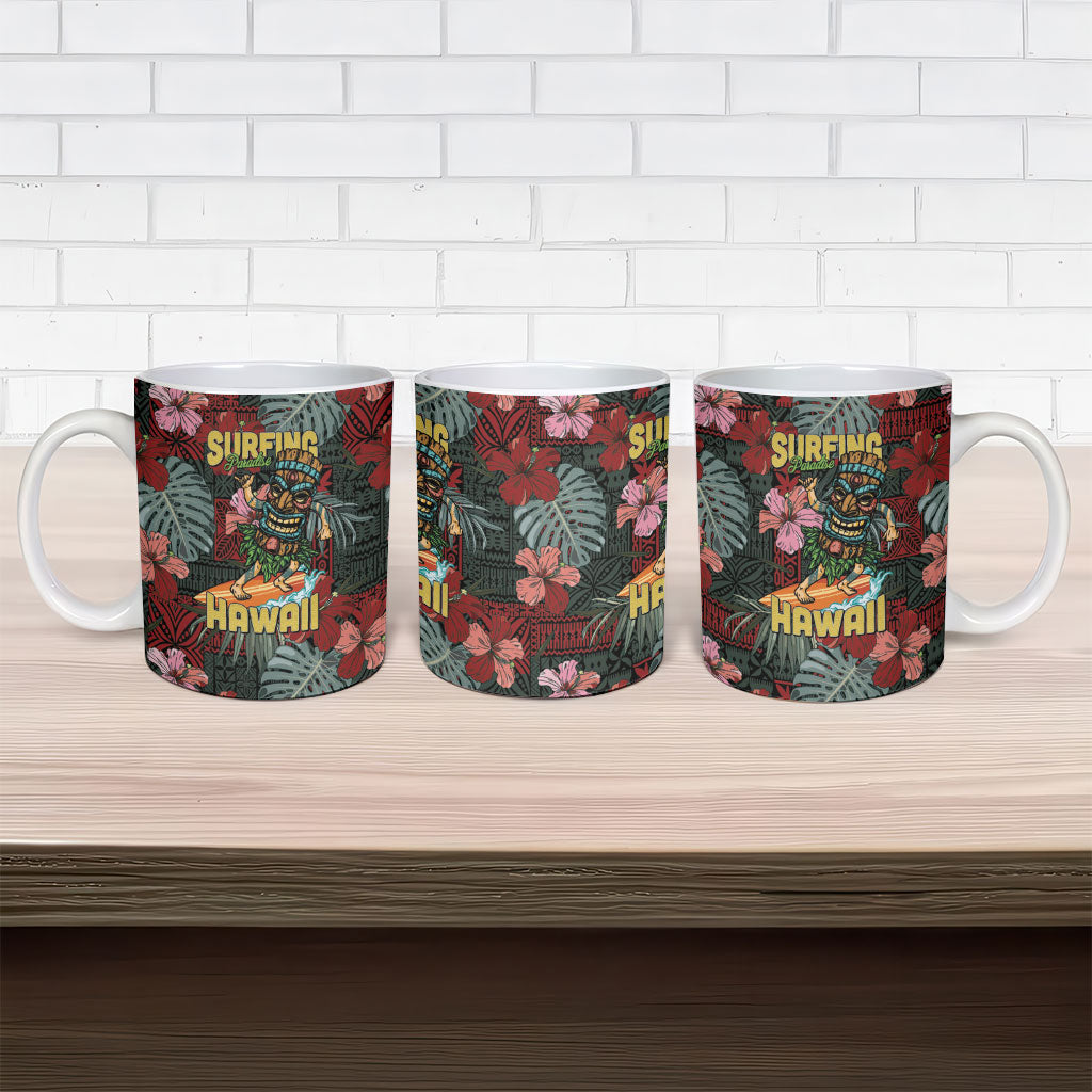 Hawaii Tiki Surfing Ceramic Mug Mele Kalikimaka i Iulai!