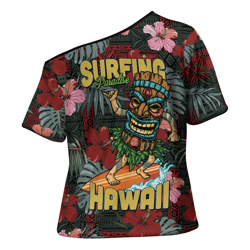 Hawaii Tiki Surfing Cross Shoulder Shirt Mele Kalikimaka i Iulai!