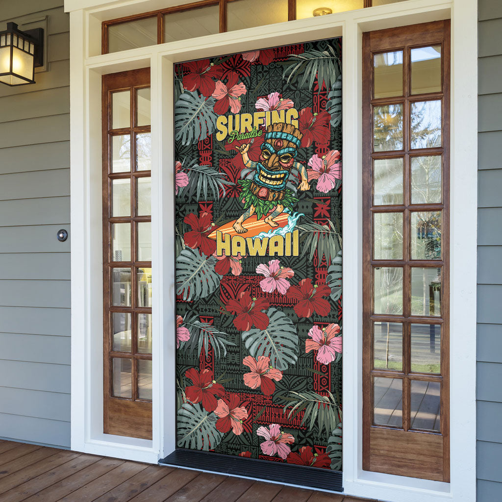 Hawaii Tiki Surfing Door Cover Mele Kalikimaka i Iulai!