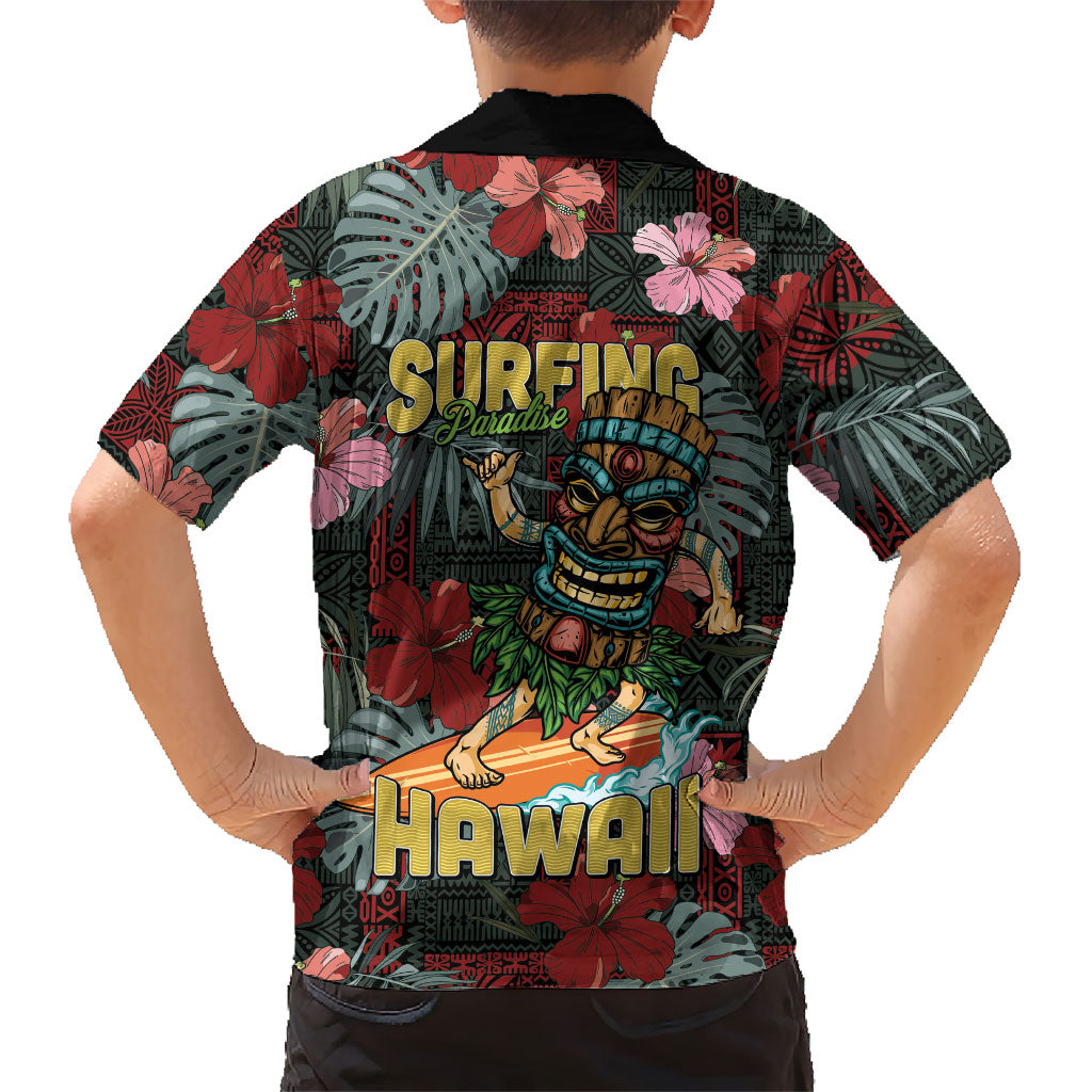 Hawaii Tiki Surfing Family Matching Long Sleeve Bodycon Dress and Hawaiian Shirt Mele Kalikimaka i Iulai!