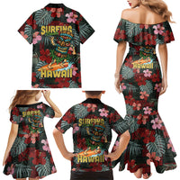 Hawaii Tiki Surfing Family Matching Mermaid Dress and Hawaiian Shirt Mele Kalikimaka i Iulai!