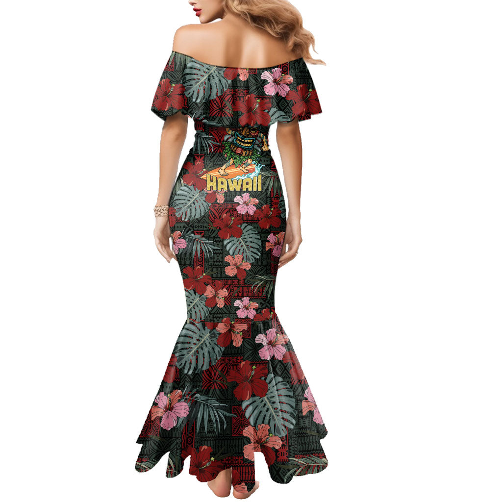 Hawaii Tiki Surfing Family Matching Mermaid Dress and Hawaiian Shirt Mele Kalikimaka i Iulai!
